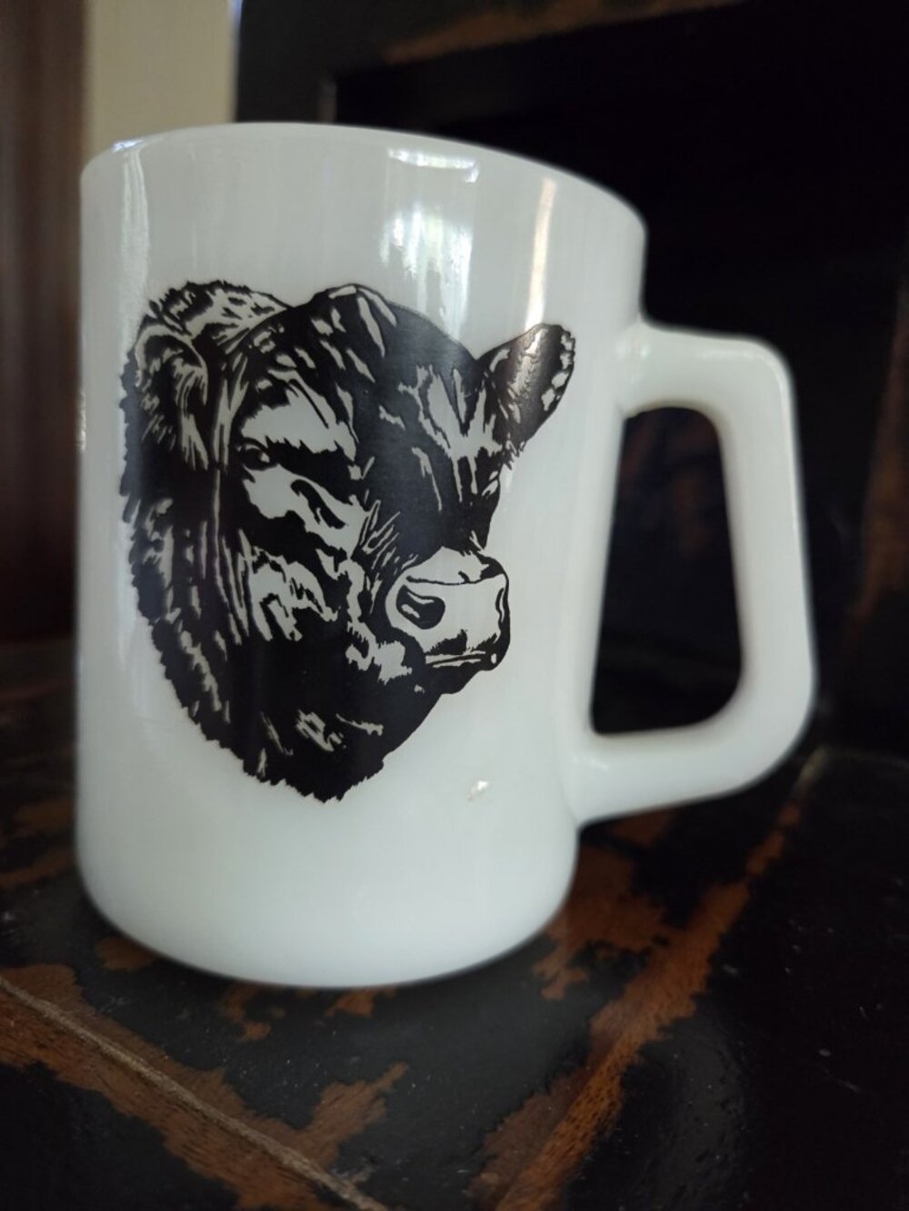 Vintage Federal Milk Glass Coffee Cup Mug Cow Steer Bull Heifer Hereford Farm